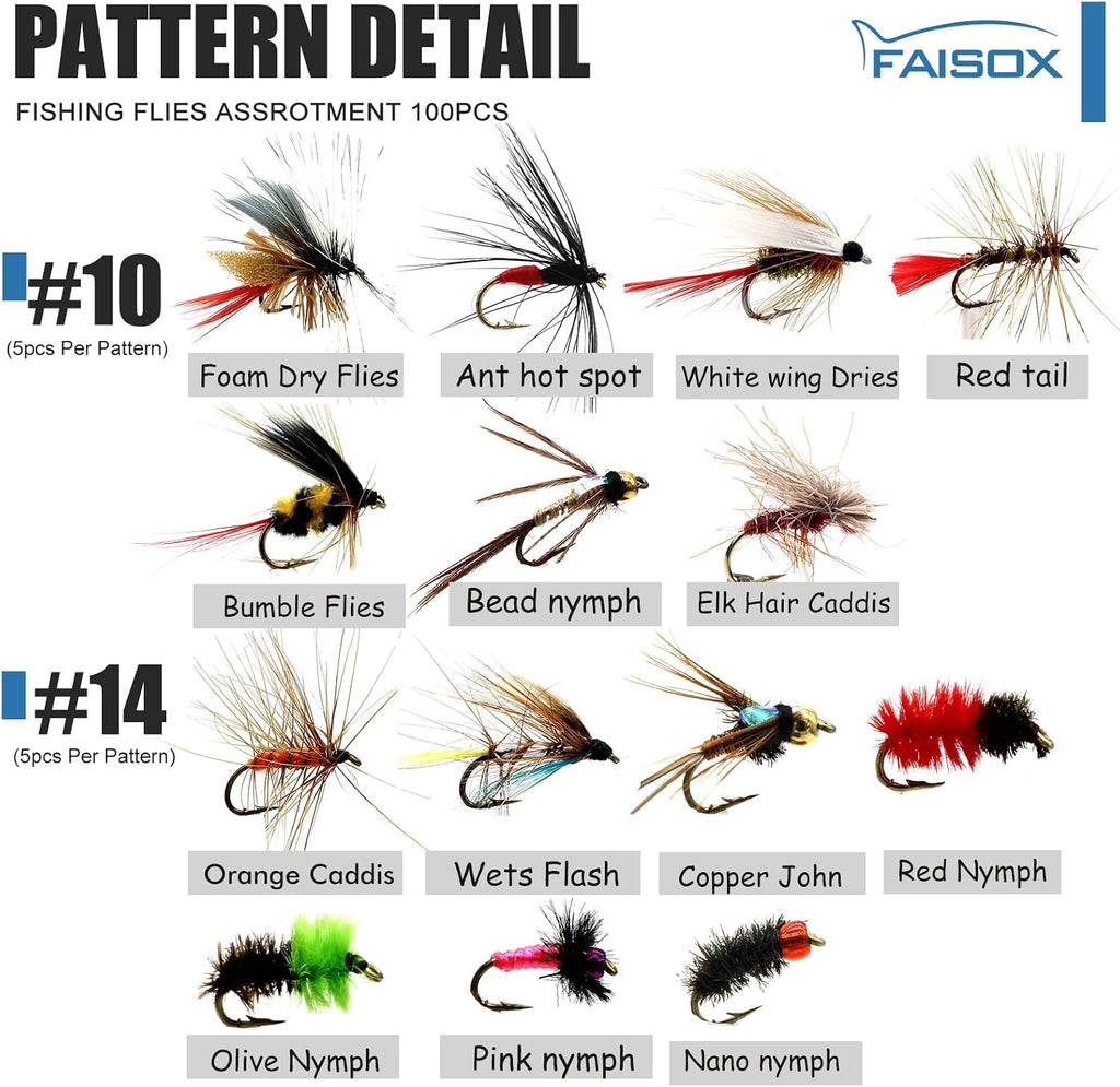 Fly Fishing Flies Assortment Kit Dry Wet Nyphms Tenkara Popper Streamer Woolly Bugger for Trout Bass Salmon Steelhead with Fly Box