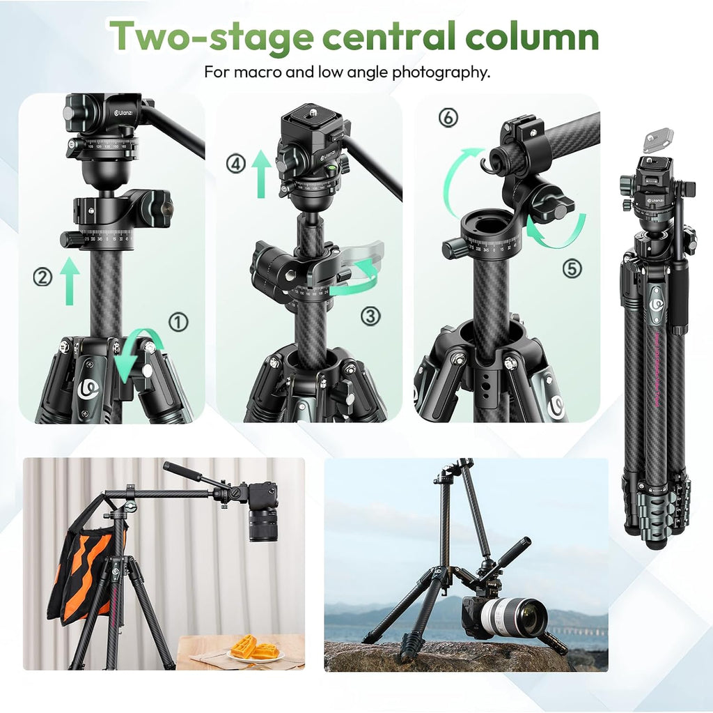 ULANZI JJ06 GlideGo Carbon Fiber Video Tripod, 73.6in, 11lb Load