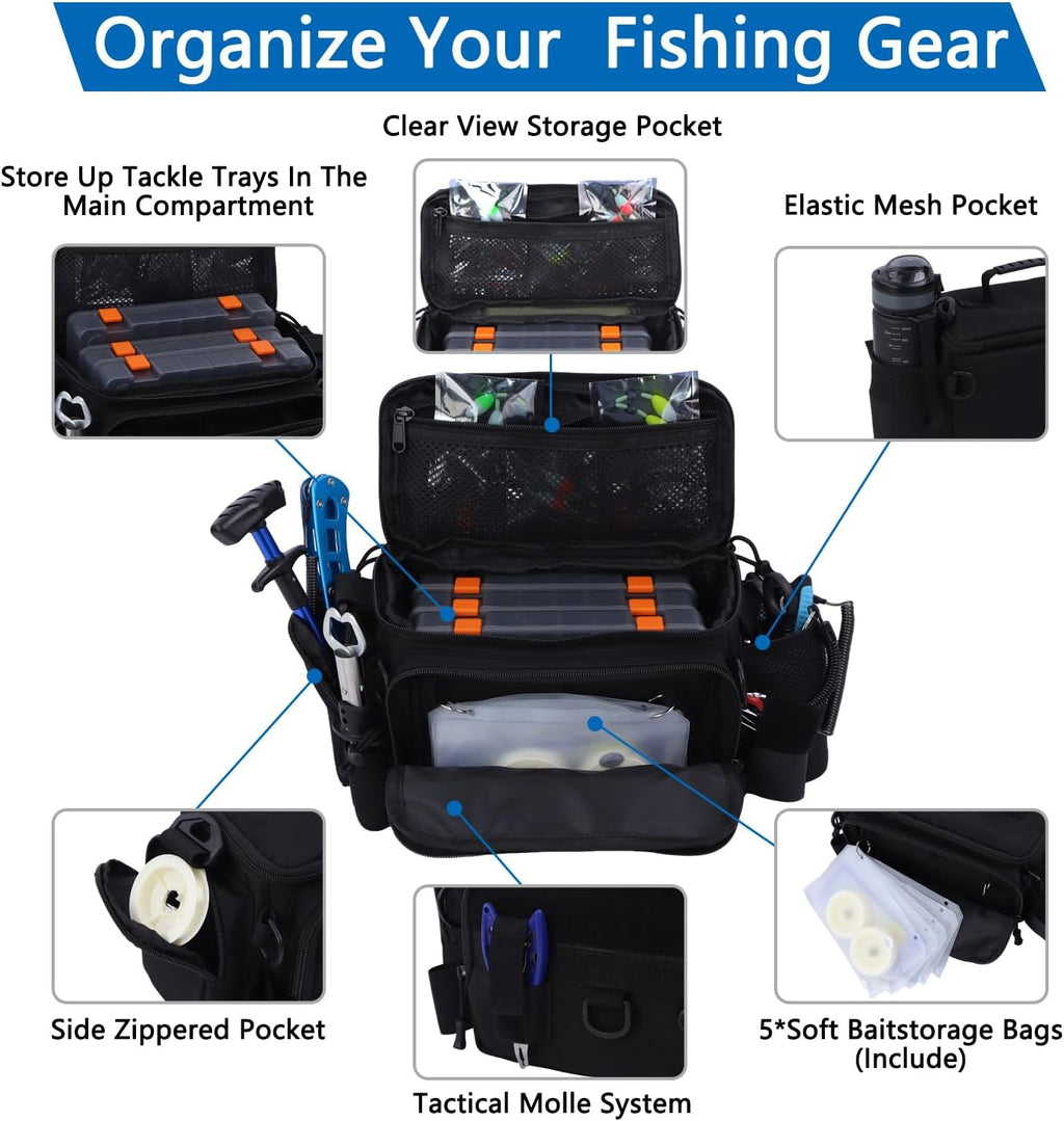 Fishing Tackle Storage Bag with Tackle Box&Tool,Gifts for Menn(Black)