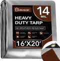 Sunvigor Tarp Waterproof 16x20Ft, Heavy Duty Tarp Cover Extra Thick 14 Mil Tear and UV Resistant, Outdoor Tarps with Grommets and Reinforced Edges for Roof, Camping, Patio, Pool, Boat (Silver/Brown)