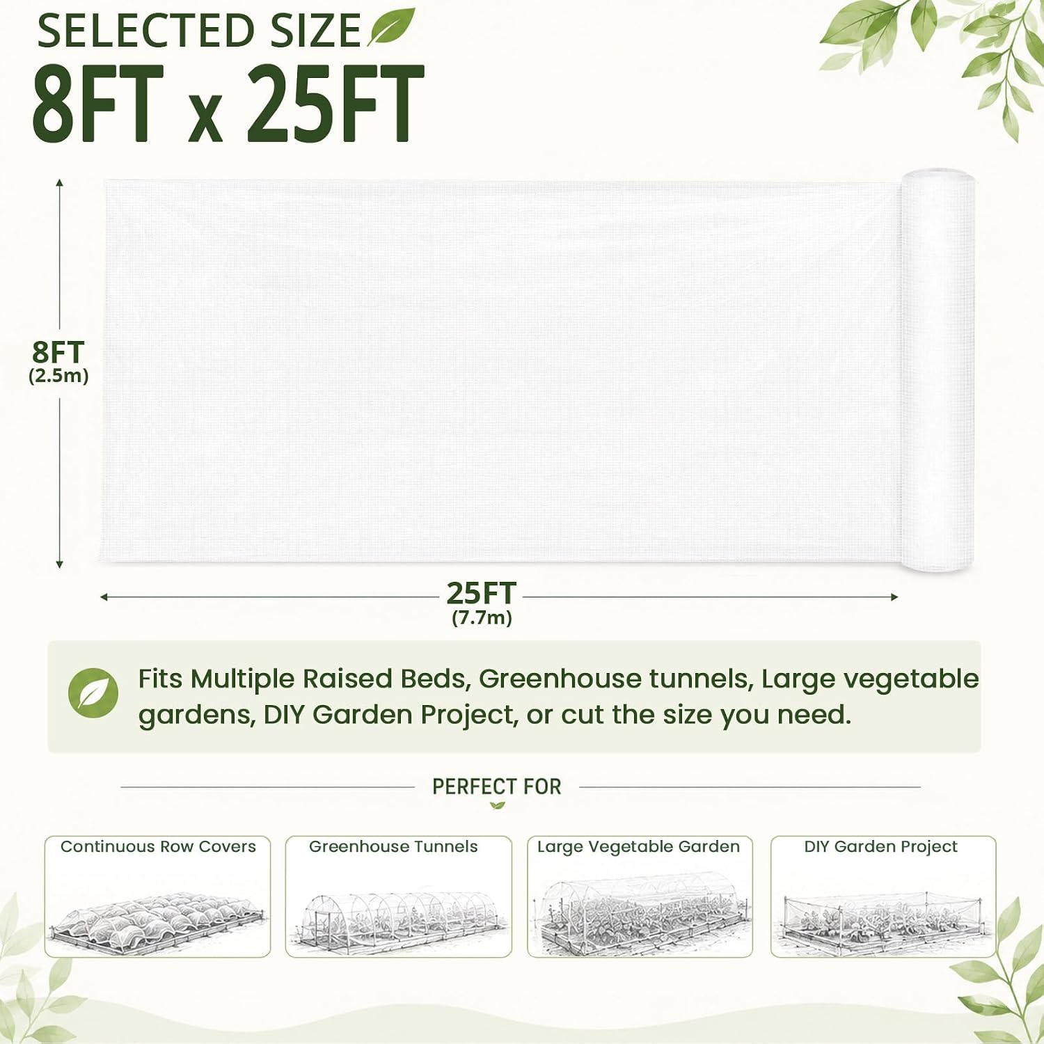 8x25Ft Garden Netting, Fine Mesh Insect Netting for Plant Protection