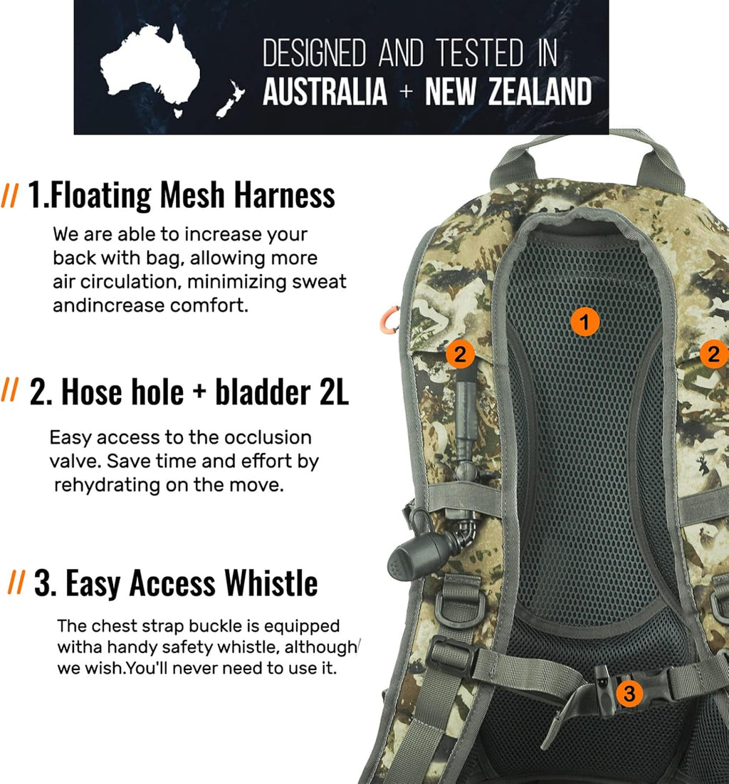 SPIKA Camo and Green Hunting Backpack Tactical Military Bags Waterproof Daypack for 25L Capacity Removable Hip Belt