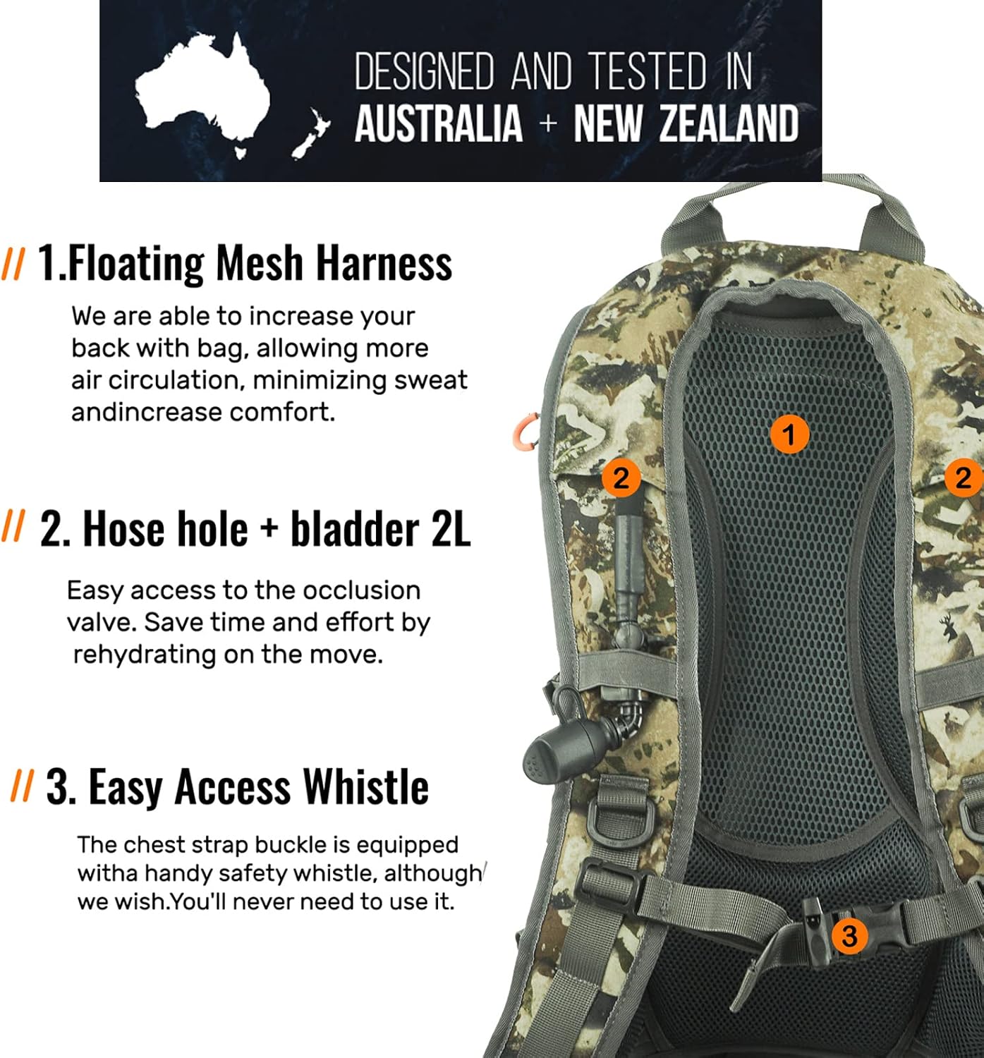 SPIKA Camo and Green Hunting Backpack Tactical Military Bags Waterproof Daypack for 25L Capacity Removable Hip Belt