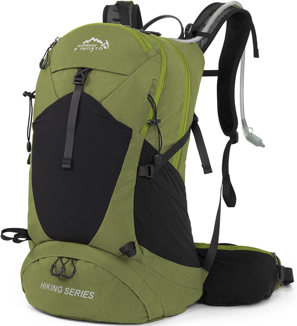 IX INOXTO Hiking Backpack, 26L/40L Waterproof Hiking Daypack with 3L Water Bladder and Rain Cover, Lightweight Travel Camping Backpack for Men Women (Dark Green)