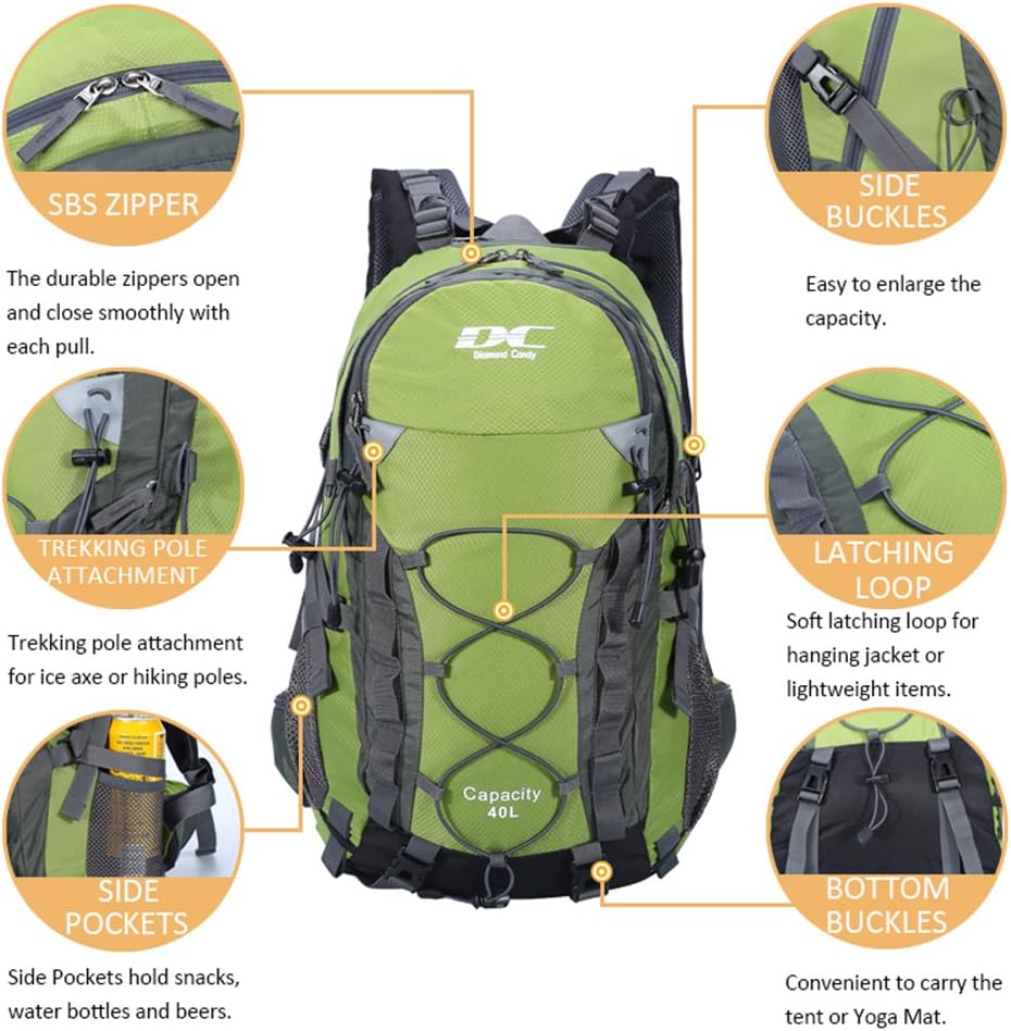 Diamond Candy 40L Hiking Backpack Waterproof Daypack for Men and Women