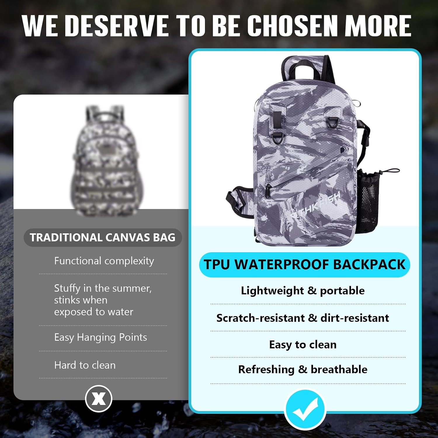 THKFISH IPX8 Waterproof Fishing Backpack with Rod Holder, Lightweight Fishing Sling Bag, Move Freely Fish Gifts for Men