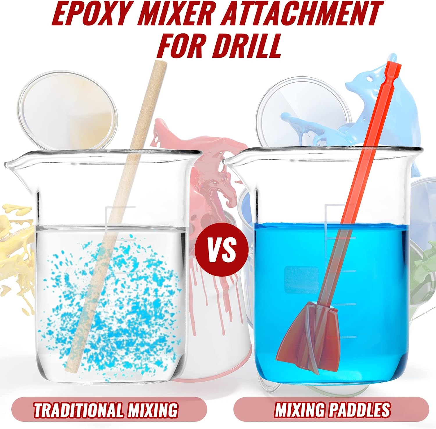 12 Pieces Paint Mixer Drill Attachment,Helix Paint Mixer Resin Drill Mixer Paint Stirrers Drill Attachment for 1 Gallon of Paint Epoxy Resin Silicone Jewelry Casting Molds (Red)