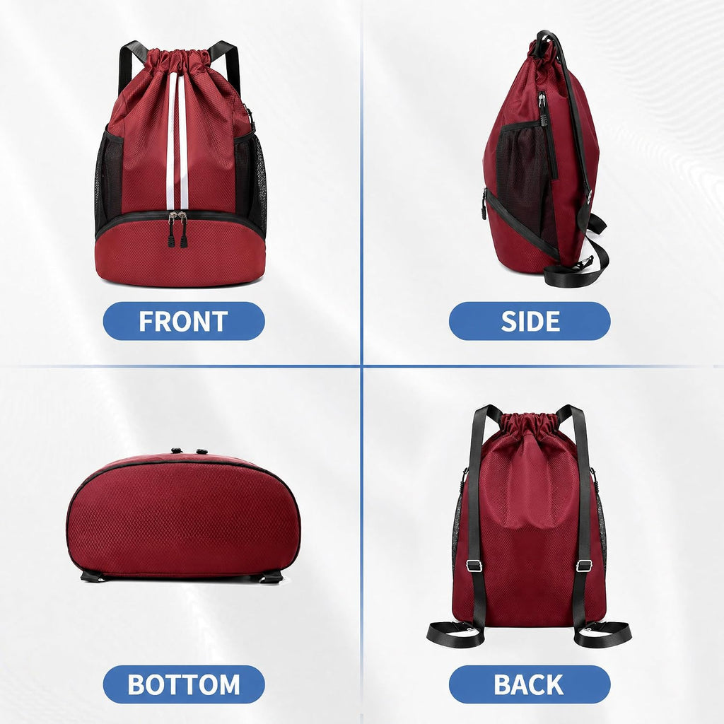 JELUTAR Drawstring Backpack Gym Bag with Shoes Compartment, Burgundy