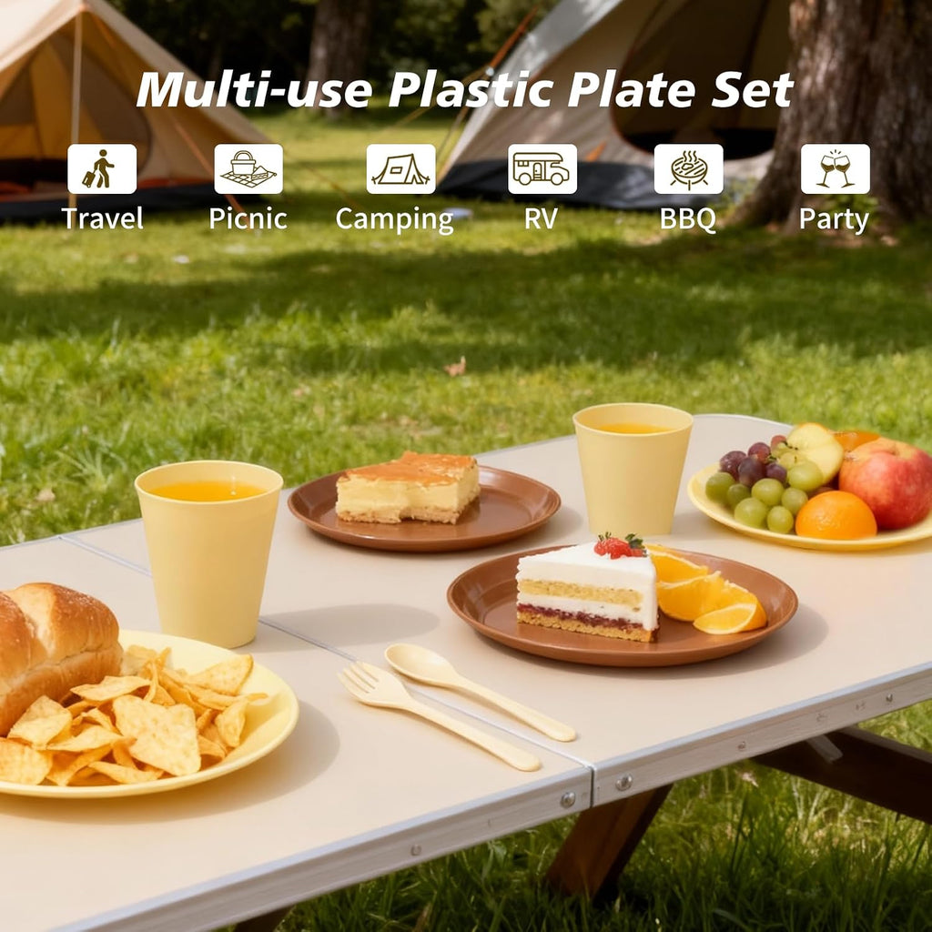 Camping Dishes Picnic Set, 17Pcs Plastic Dinnerware Dishes Sets for 4