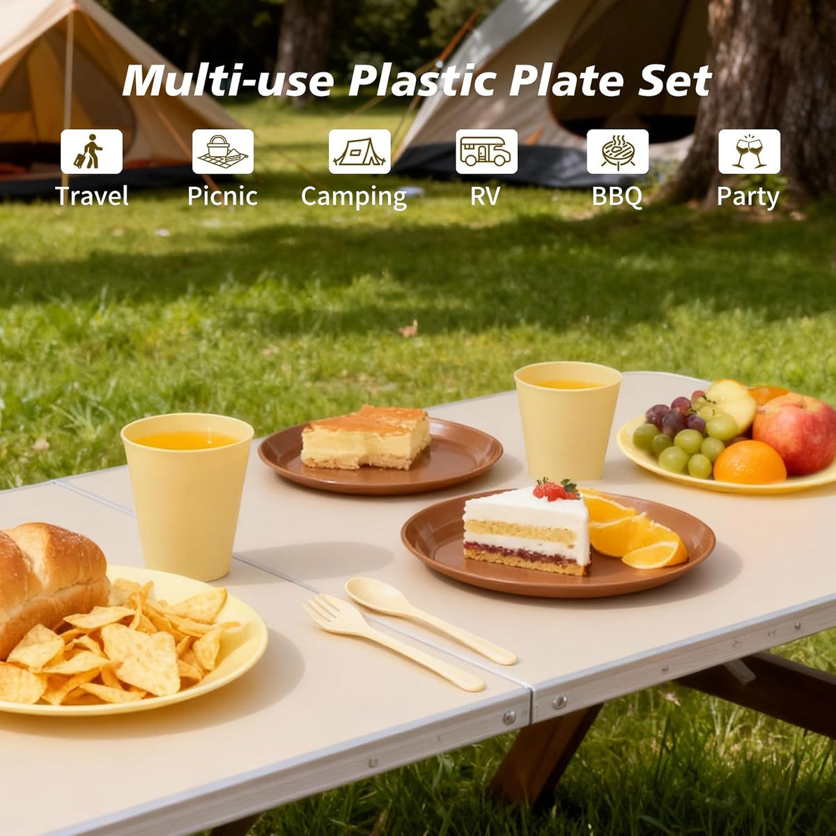 Camping Dishes Picnic Set, 17Pcs Plastic Dinnerware Dishes Sets for 4