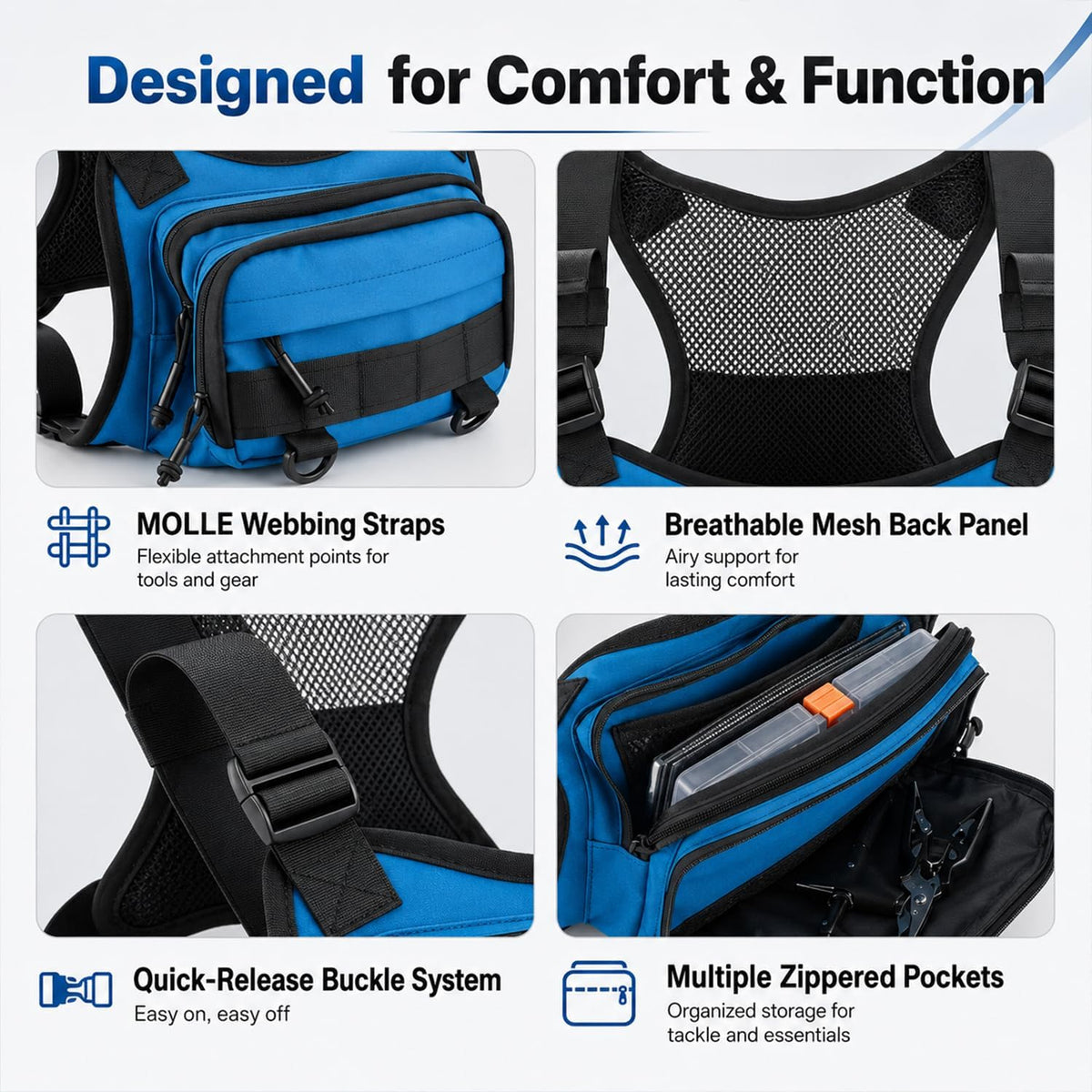 All in One Fishing Chest Pack Tackle Bag with Tackle Box, Fishing Lures Kit