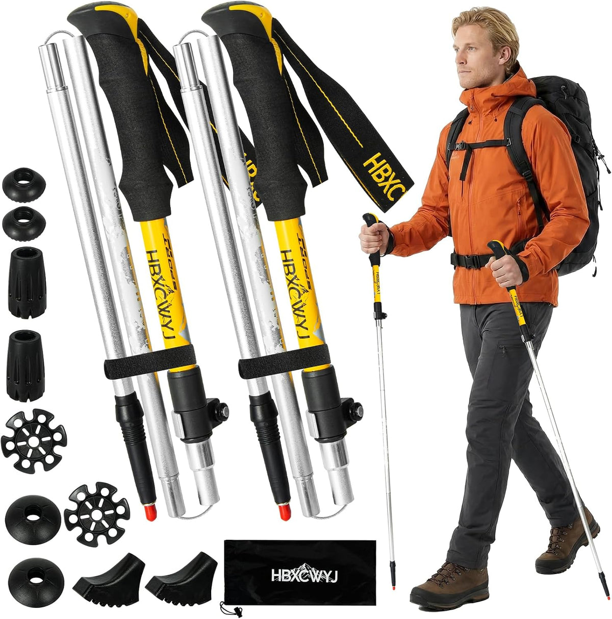 Collapsible Trekking Poles, Light Aluminum Walking Sticks