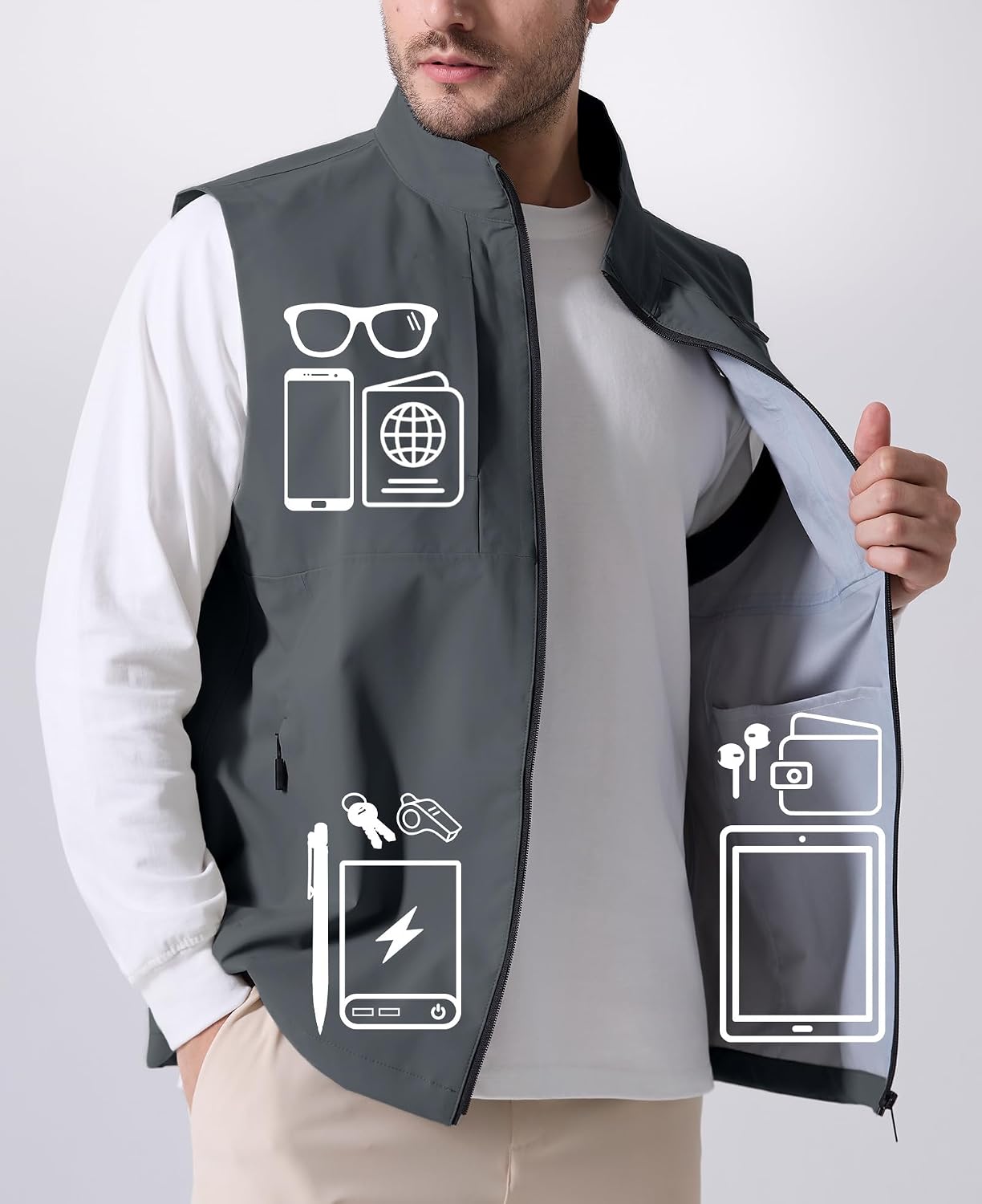 Susclude Men's Quick Dry Lightweight Softshell Vest Windproof Sleeveless Jacket for Fishing Work Golf Hiking Casual Travel