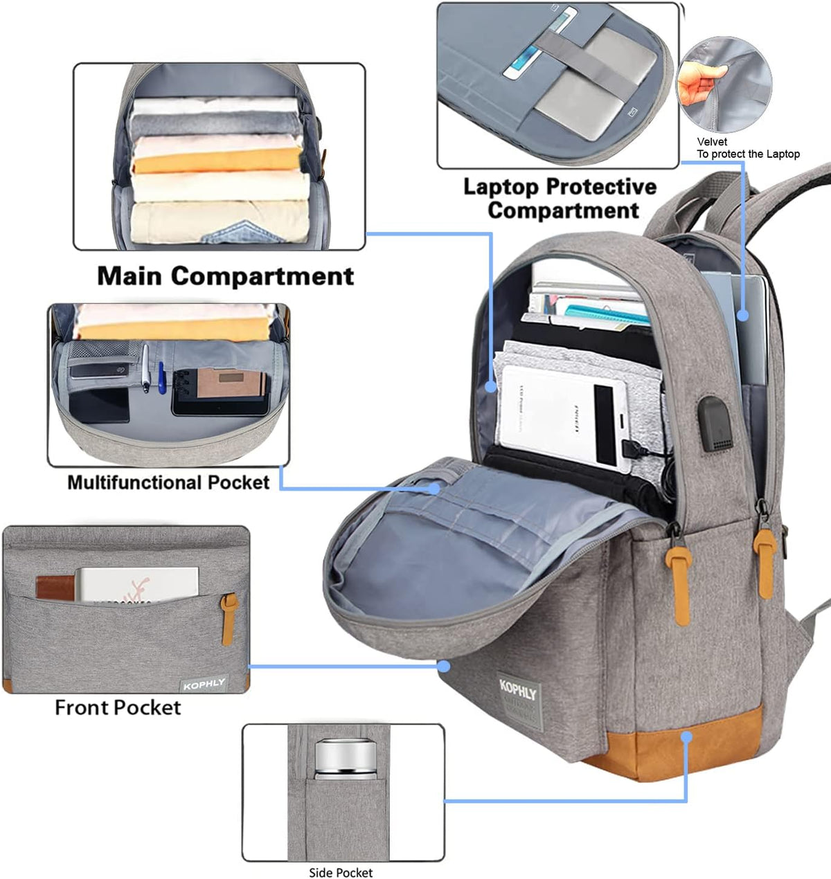 SUPACOOL Large Laptop Backpack with USB Charging Port for Men and Women
