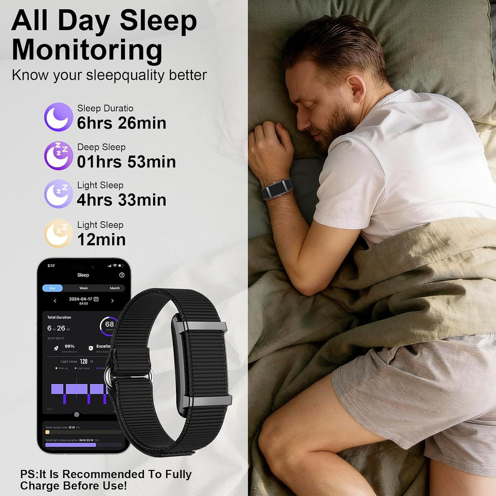 Smart Bracelet Fitness Trackers for Men Women, Smart Watch 24/7 Heart Rate Sleep Stress HRV Monitor, 170+ Sports Modes, 2 Bands, Free APP