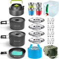 Odoland 29pcs Camping Cookware Mess Kit, Non-Stick Lightweight Pots Pan Kettle, Collapsible Water Container and Bucket, Stainless Steel Cups Plates Forks Knives Spoons for Outdoor Backpacking Picnic