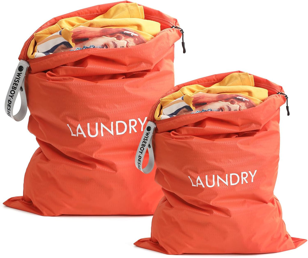 WiseBoy 2-Pack Laundry Bags, Travel Dirty Clothes Bag Zippered with Handle