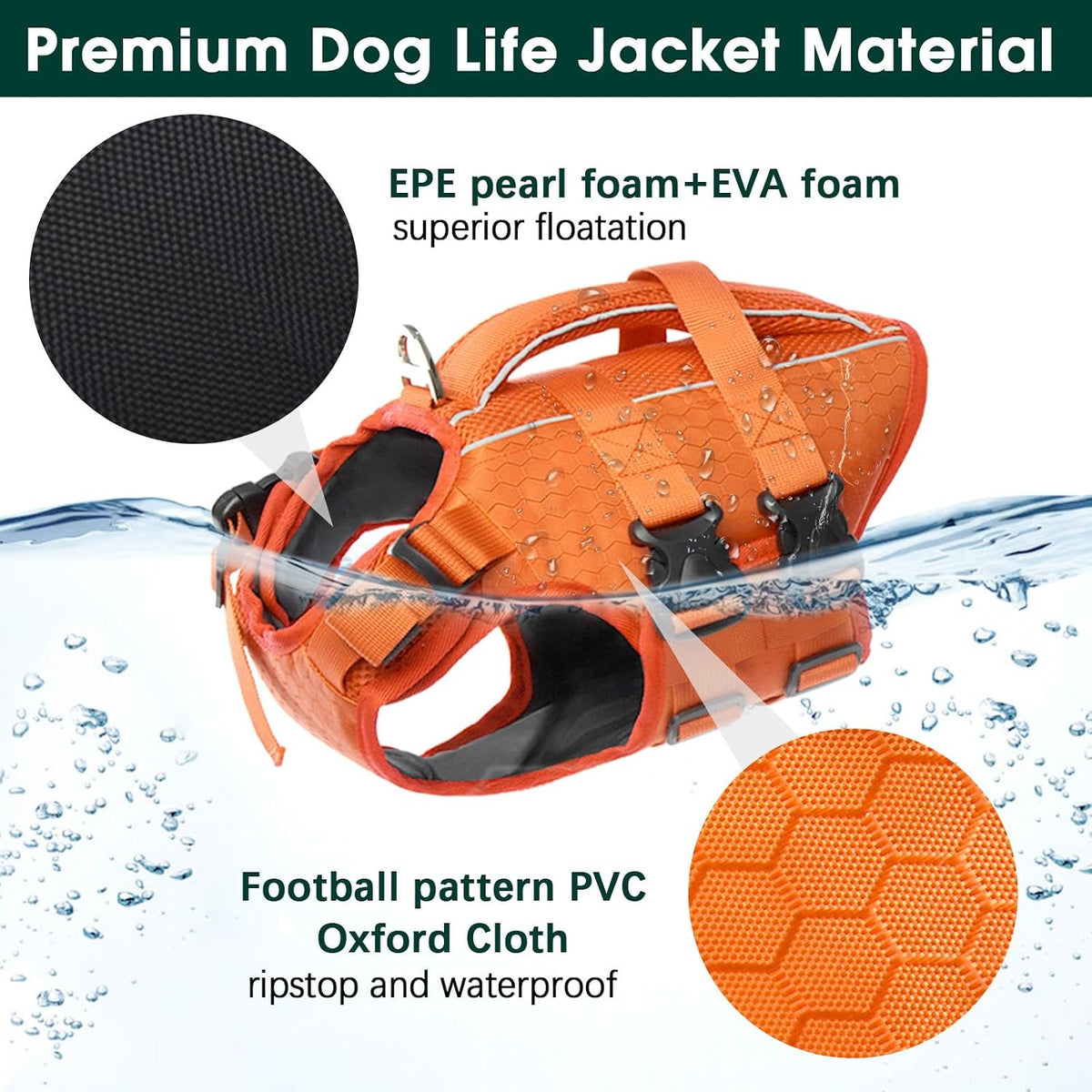 Kuoser Dog Life Jacket, High Flotation Reflective Dog Life Vest, Orange, XL