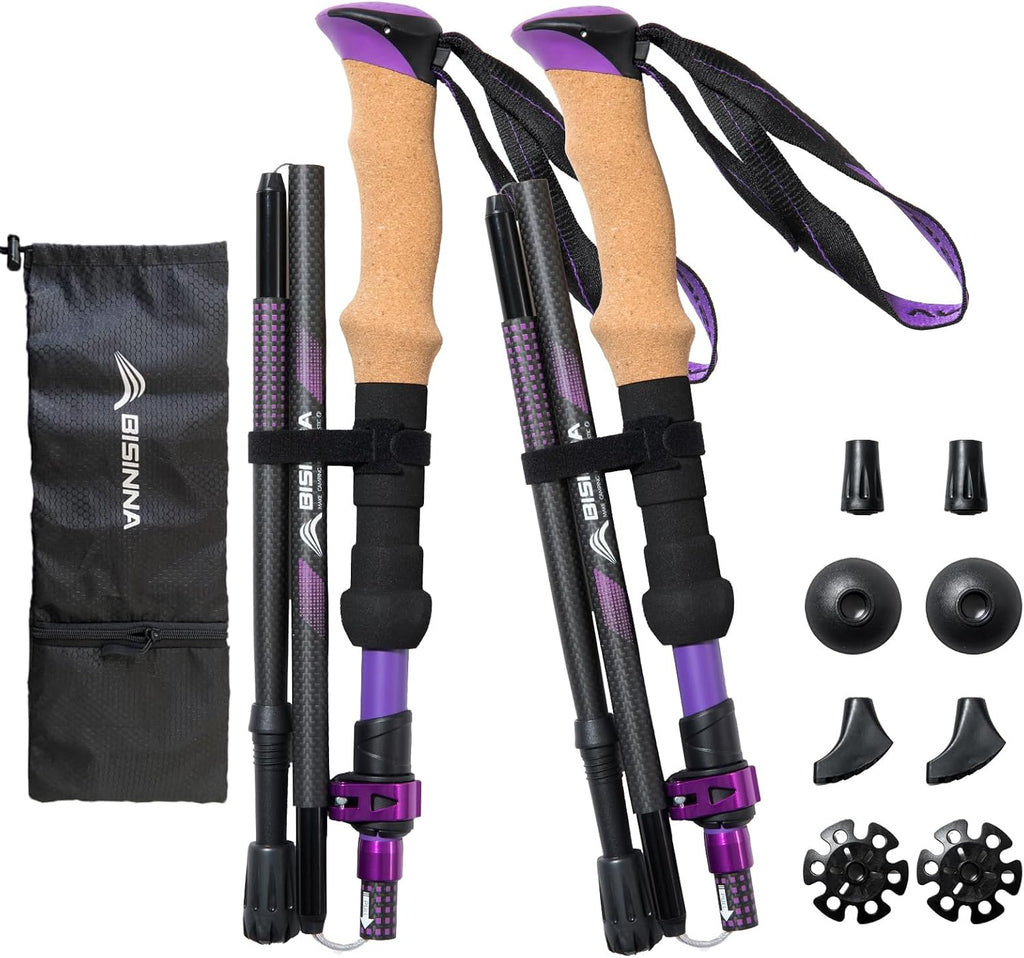 BISINNA Carbon Fiber Trekking Poles Collapsible Hiking Poles 2PC