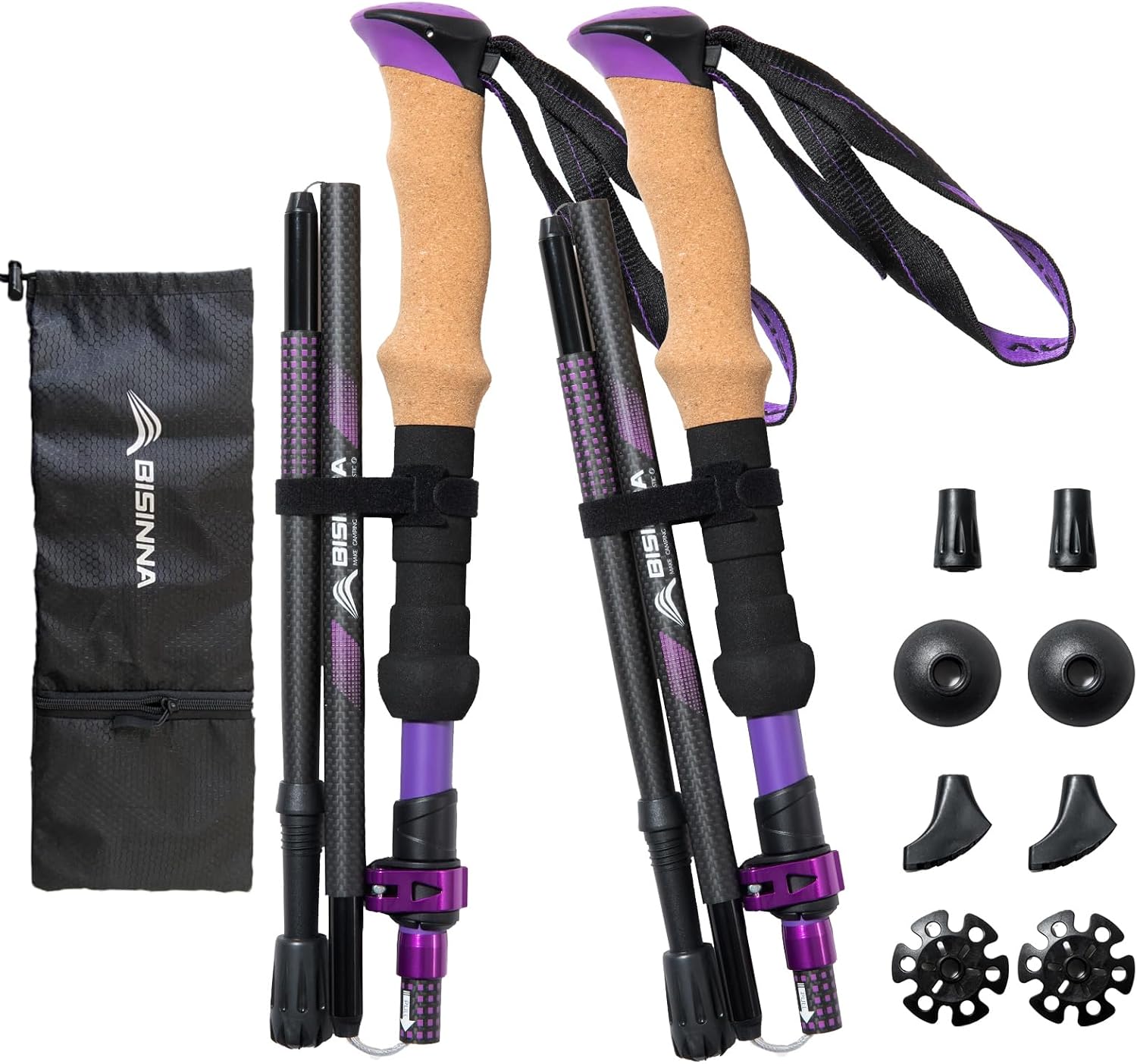 BISINNA Carbon Fiber Trekking Poles Collapsible Hiking Poles 2PC