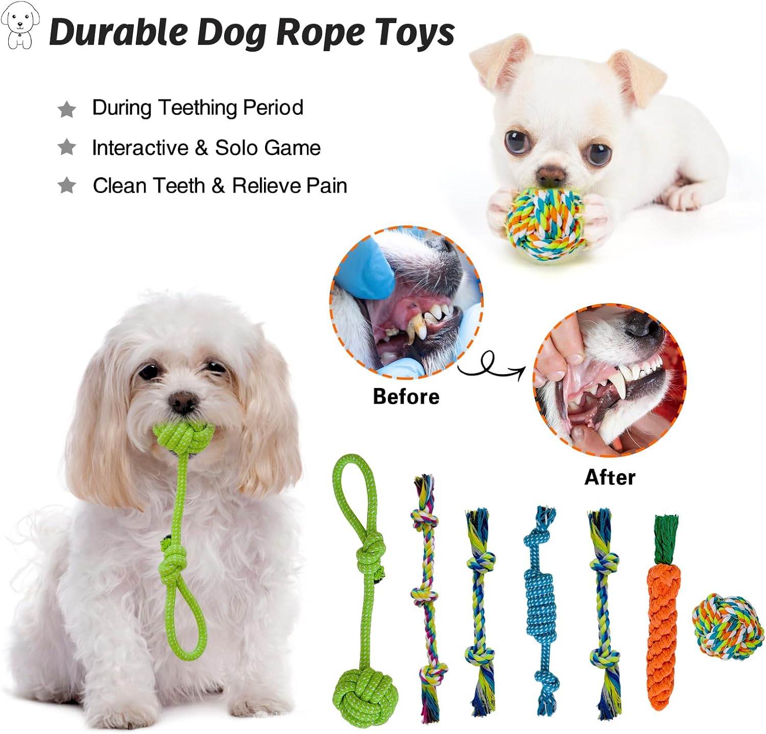 MRSOHRET 20Pcs Puppy Chew Toys for Teething, Dog Chew Toys with Rope Toy, Pet Dog Toothbrush, Treat Balls, Plush Toys and Squeaky Toys for Small Medium Dogs with Basket to Keep Them Busy