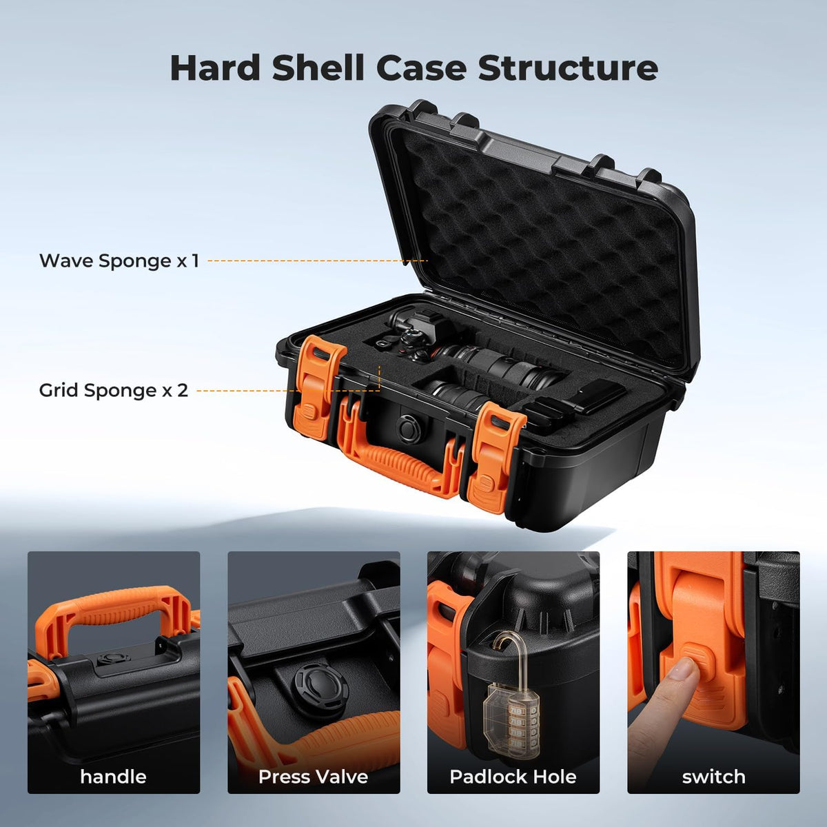 K&F CONCEPT Waterproof Hard Case, IP67 Protective Case with Pre-Scored Foam