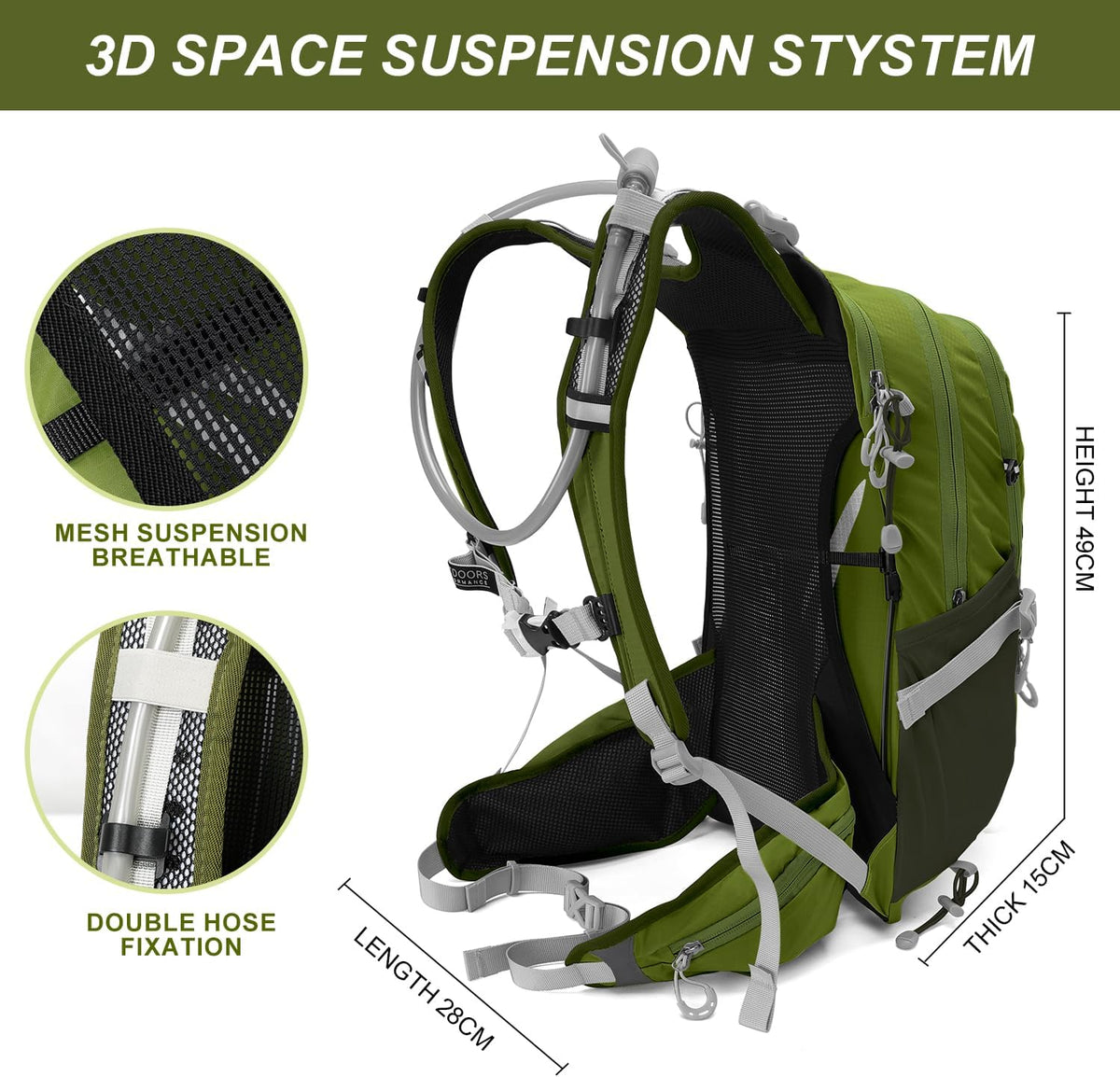 IX INOXTO 20L Hydration Backpack, Waterproof Hiking Internal Frame Backpacks with 2L Hydration Water Bladder and Rain Cover for Men, Lightweight Travel Daypack for Cycling,Camping,Ski (dark green)