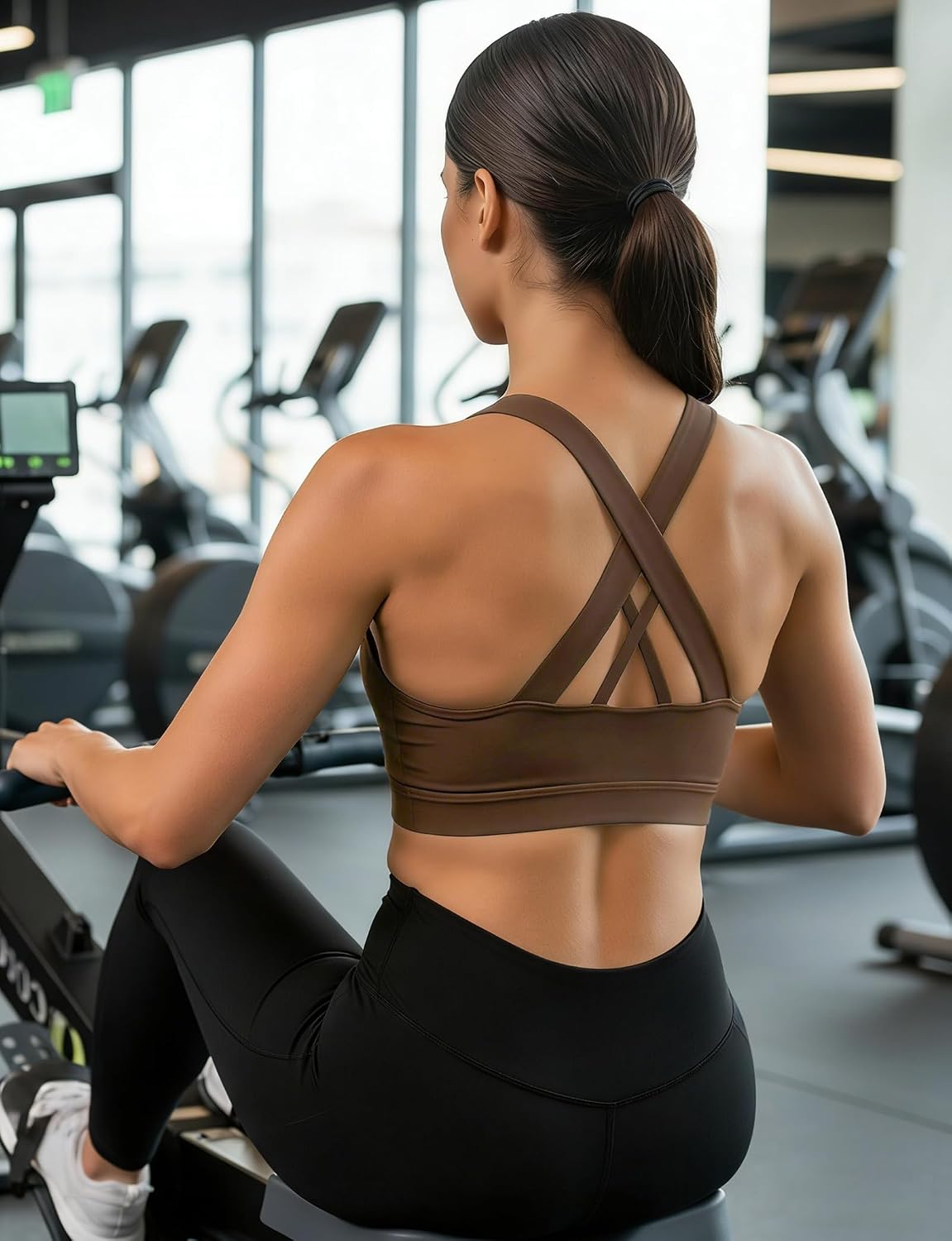 Buauty Sports Bra for Women, Criss Cross Back Medium Support Workout Bras with Removable Cups for Yoga Running Gym