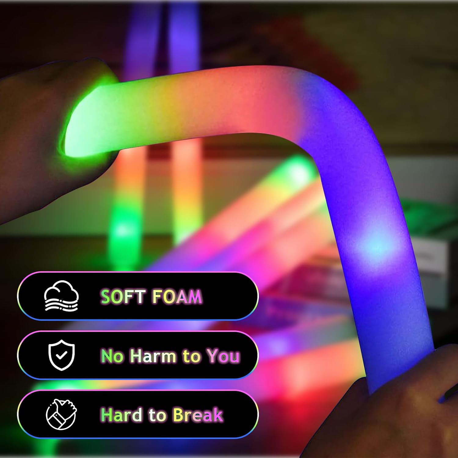 58PCS LED Foam Glow Sticks Bulk, Foam Light up Sticks 3 Modes Flashing Glow in the Dark Light up Party Favors Supplies for Birthday, Wedding, Raves, Concert Foam Glow Sticks