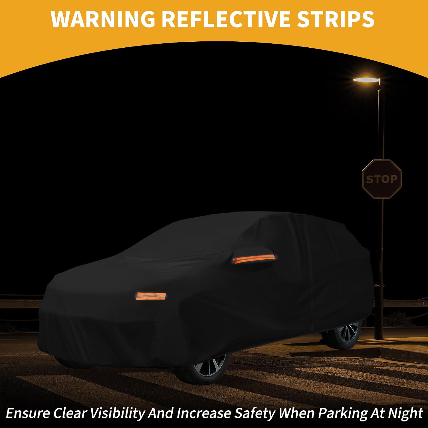 Universal Car Cover Waterproof All Weather 210D-PU, UV Sun Rain Protection, Fits for SUV Length 182"-190", with Left Side Zipper, Black