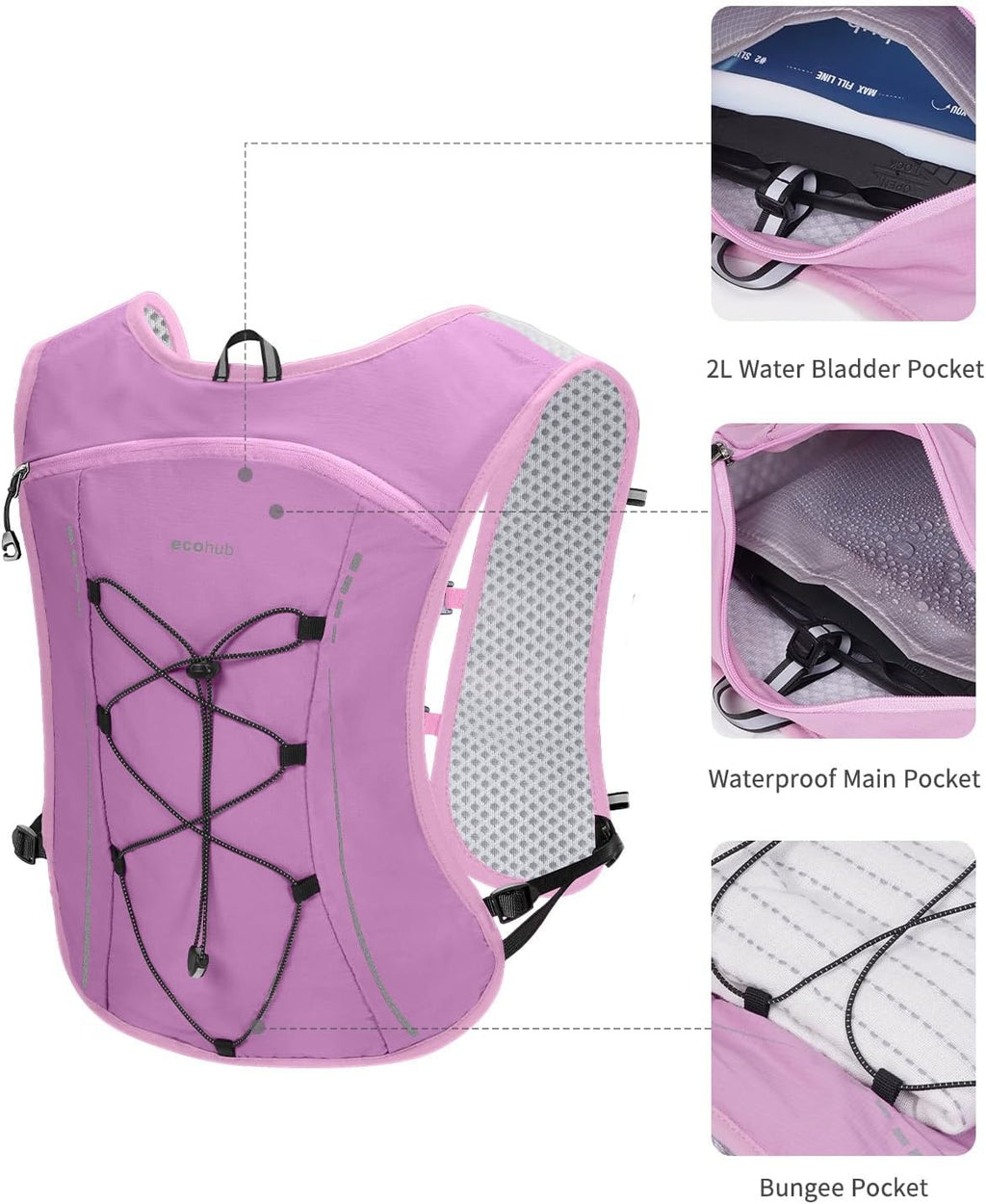 ECOHUB Lightweight Hydration Vest Water Backpack with 2L Water Bladder
