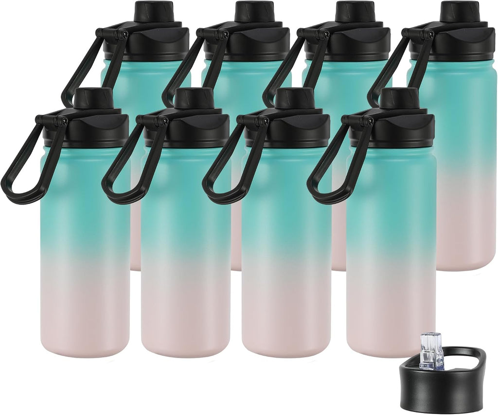 24oz Insulated Water Bottle with Straw Lid, Stainless Steel Metal Water Bottle with Straw & Wide Mouth Lid, Double Wall Vacuum Water Bottle for Hiking Camping, Bubble Gum 8 Pack