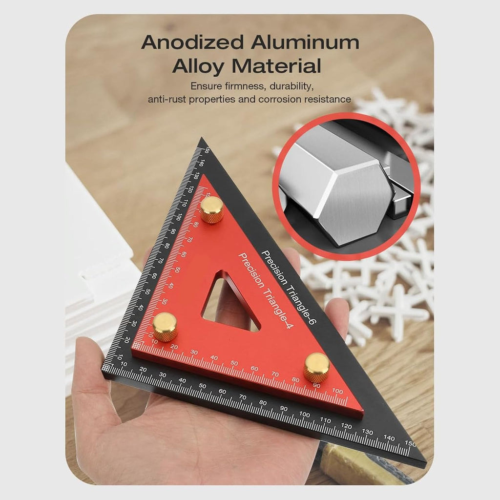 Double Triangle Ruler Detachable 4 Inch 6 Inch Aluminum Alloy Accurate Carpentry Square Tool for Woodworking Drafting Design