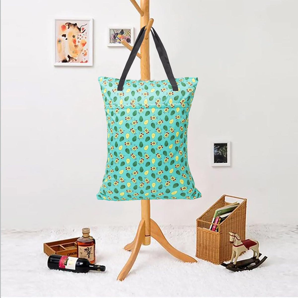 ALVA ALVABABY 2 Pack Large Wet Dry Bag Waterproof Hanging Cloth Diaper with Double Zippered Pockets 25x18 inches (Avocados and starfish)
