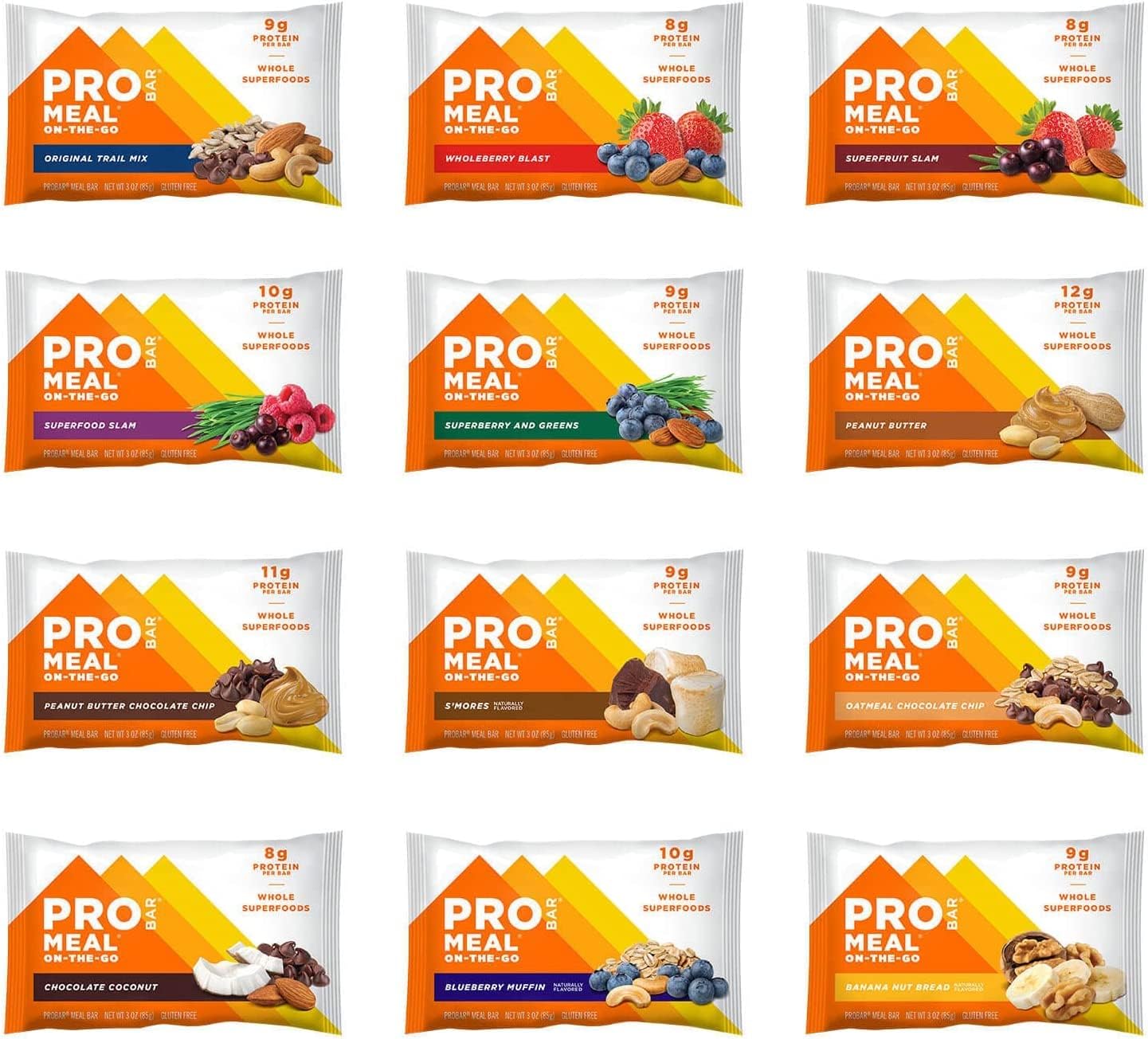 PROBAR MEAL Bar – Plant Based Meal Replacement Bar with Whole Food Ingredients, Oats, Nuts & Seeds, Vegan, Gluten Free, Non-GMO Bar for Breakfast & On-the-Go Energy (12 Flavor Variety Pack), Flavors May Vary