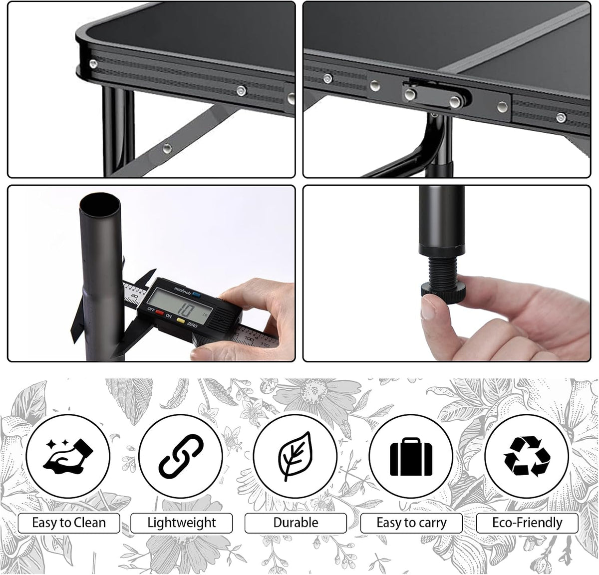 Outdoor Side Table, Portable, 3 Adjustable Height,Small Folding Table