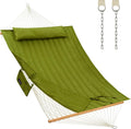 CHULIM Outdoor Double Hammock with Hardwood Spreader Bars, Large Rope Hammock with Polyester Pad and Pillow, 475 LBS Capacity for 2 Person Patio Backyard Poolside - Green