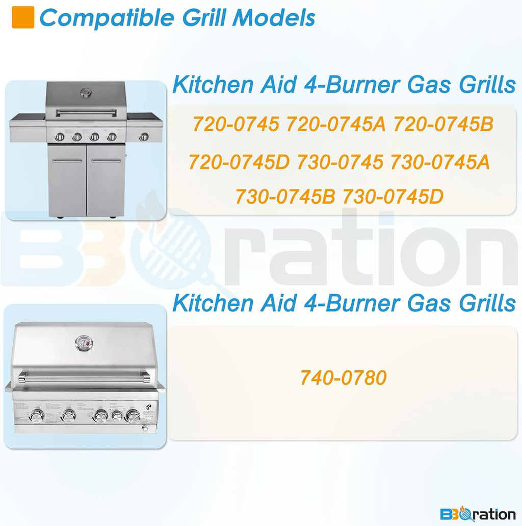 Replacement Kit for Kitchen Aid 720-0745B 740-0780 860-0012 720-0745 720-0745A, 7MM Solid Stainless Steel Cooking Grates, Burners and Heat Plates for Kitchenaid Grill Replacement Parts