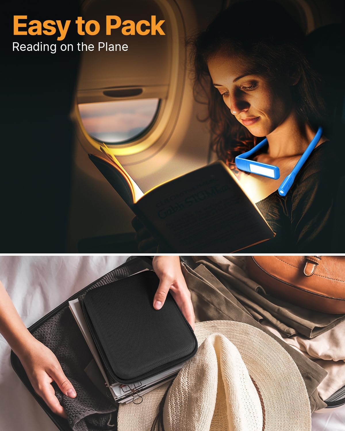 Neck Book Light with Storage Case, 3 Color Dimmable Reading Light