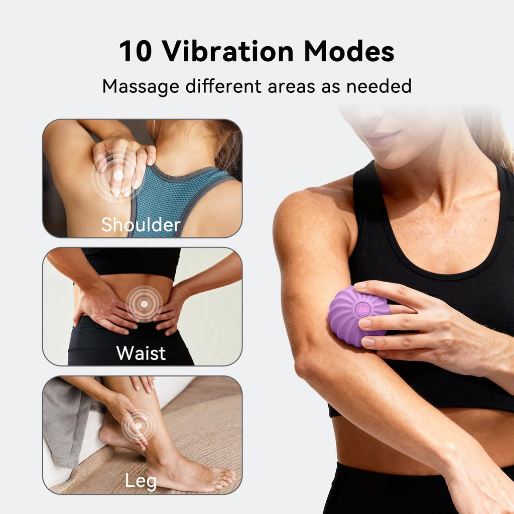 2.4" Mini Electric Vibrating Massage Ball, 10-Speed Fitness Yoga Massage Roller for Palm, Hand, Foot, Leg, Neck, Back, Multi-Directional Massage Ball (Lavender)