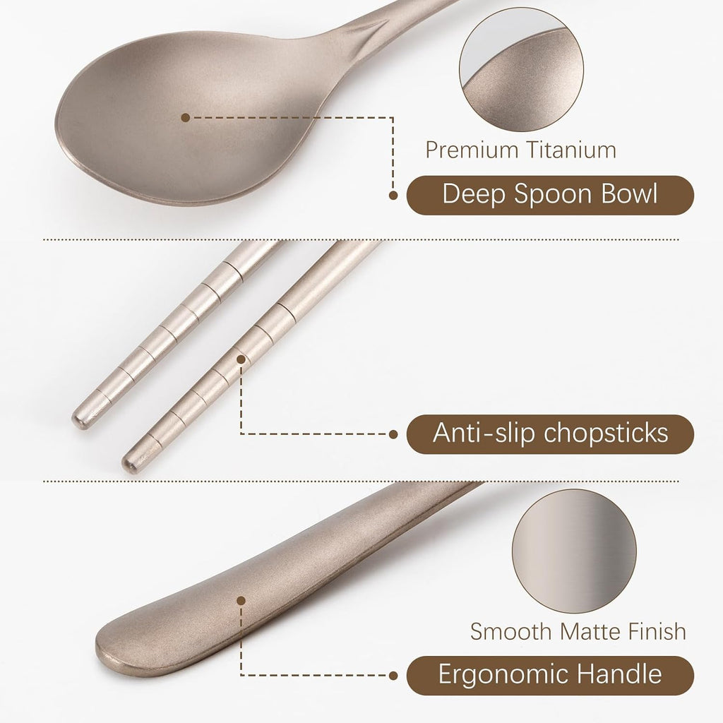 Titanium Flatware Set, Lightweight Chopsticks, Fork and Spoon Utensils