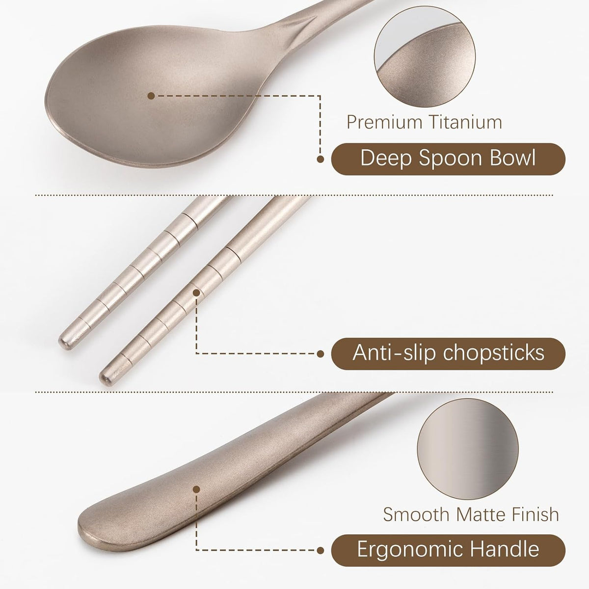 Titanium Flatware Set, Lightweight Chopsticks, Fork and Spoon Utensils