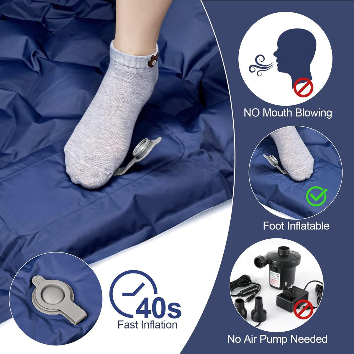 Sleeping Pad, Ultralight 40D Nylon Camping Mat Built-in Pump - Blue