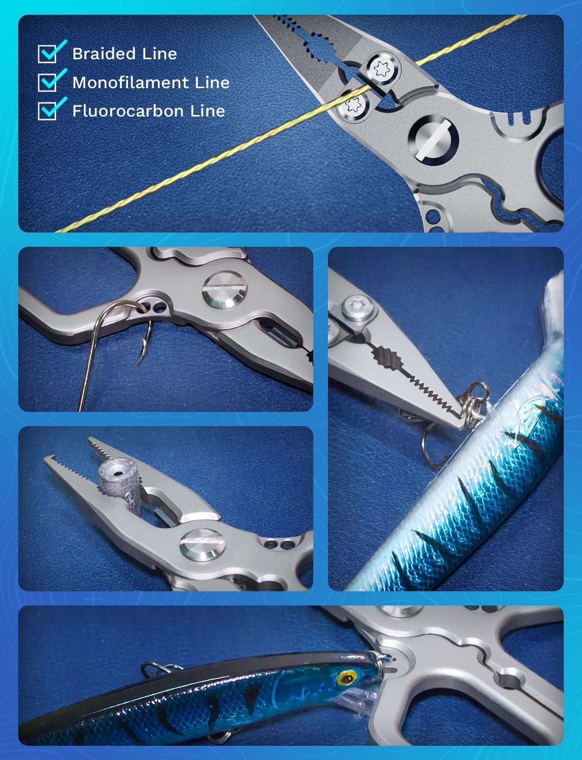 HOOK-EZE 420 Fishing Pliers, 4.1“ Multi-function Fishing Tool with Tungsten Cutters, Knot Tying Tool with Lanyard, Split Ring Hook Remover, Freshwater Fishing Tool Gift for Men