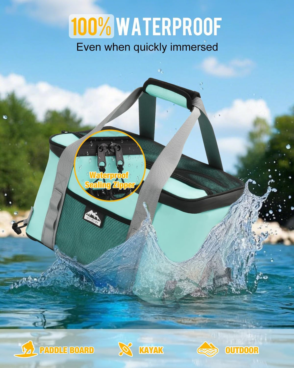 Waterproof Paddle Board Cooler, Upgraded Hard Bottom Paddleboard Cooler Deck Bag with Adjustable Strap, Bottle Opener, SUP Kayak Cooler Fits 30 Cans for Paddleboarding, Kayaking, Camping