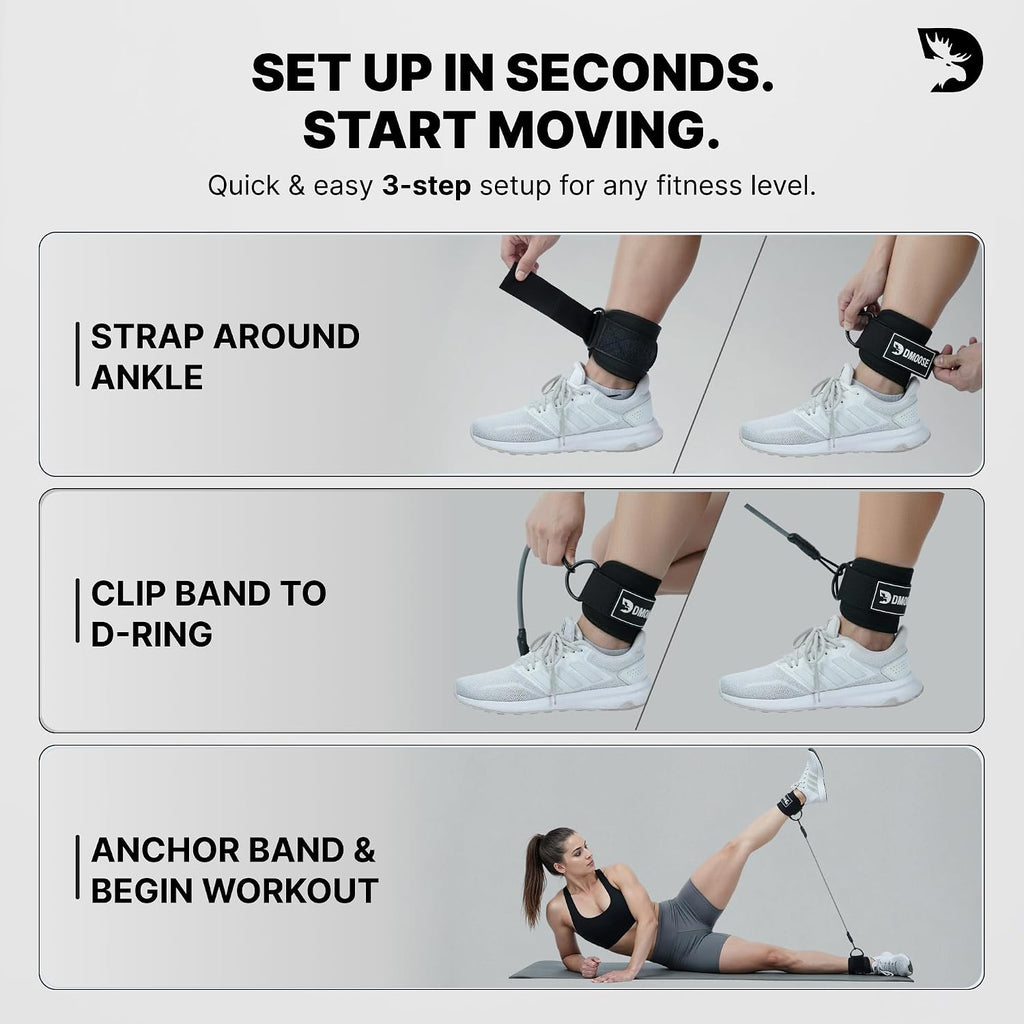 DMoose Ankle Strap for Cable Machine - One Size Fit with Premium Padding, Workout Kickback Ankle Cuffs, Ankle Bands for Working Out, Booty Workouts, Leg Extension, Hip Abductors & Lower Body Exercises