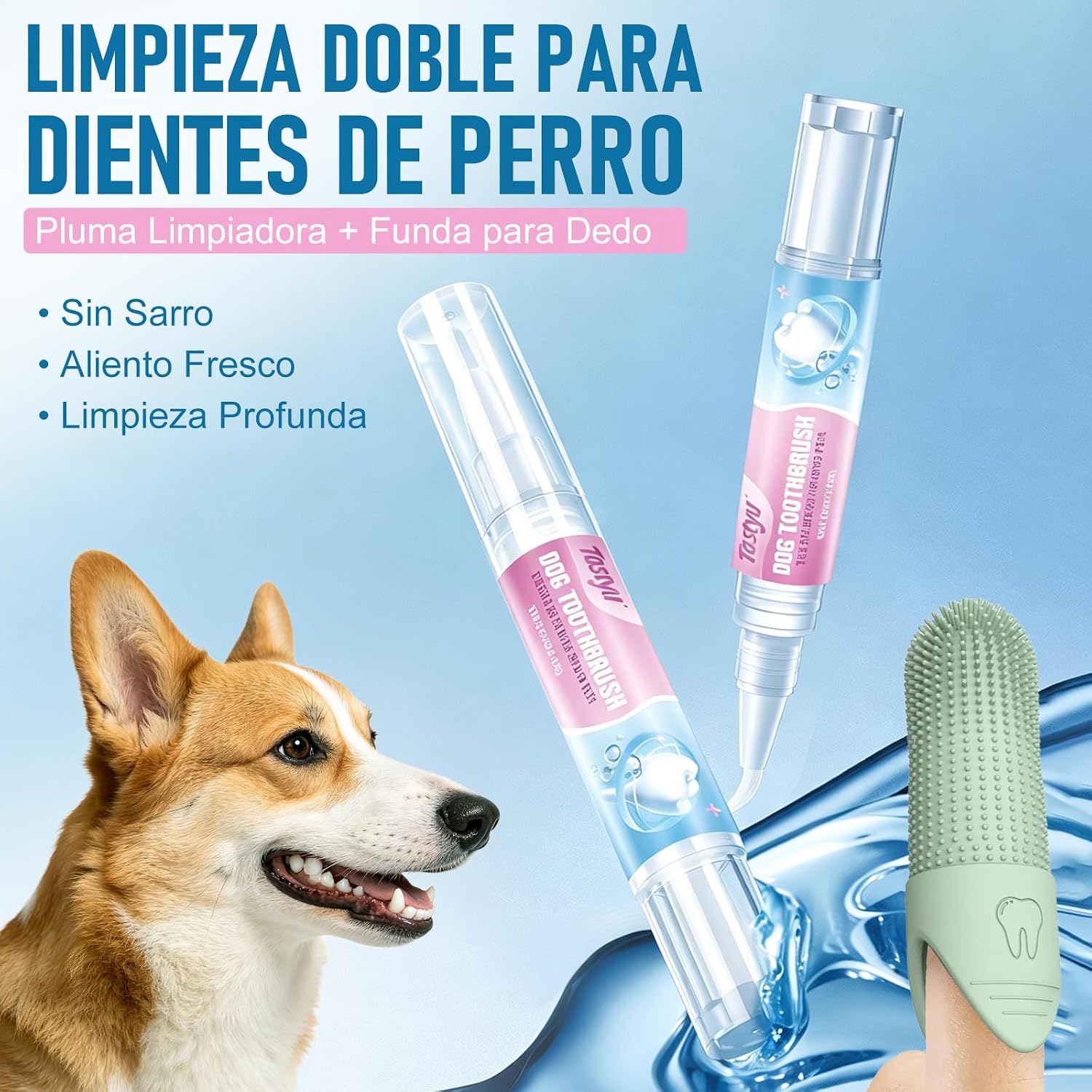 Dog Teeth Brightening Toothbrush Pen with Finger Sleeve, Pet Oral Cleaning Gel Brush Kit, Freshen Breath, Gentle Gum Care, 2-in-1 Dog Dental Cleaning Tool for Daily Pet Oral Hygiene