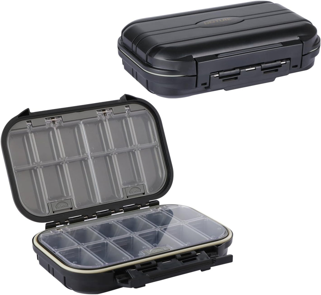 Goture Black Waterproof Clear Tackle Box Fixed Compartments Lure Storage Case