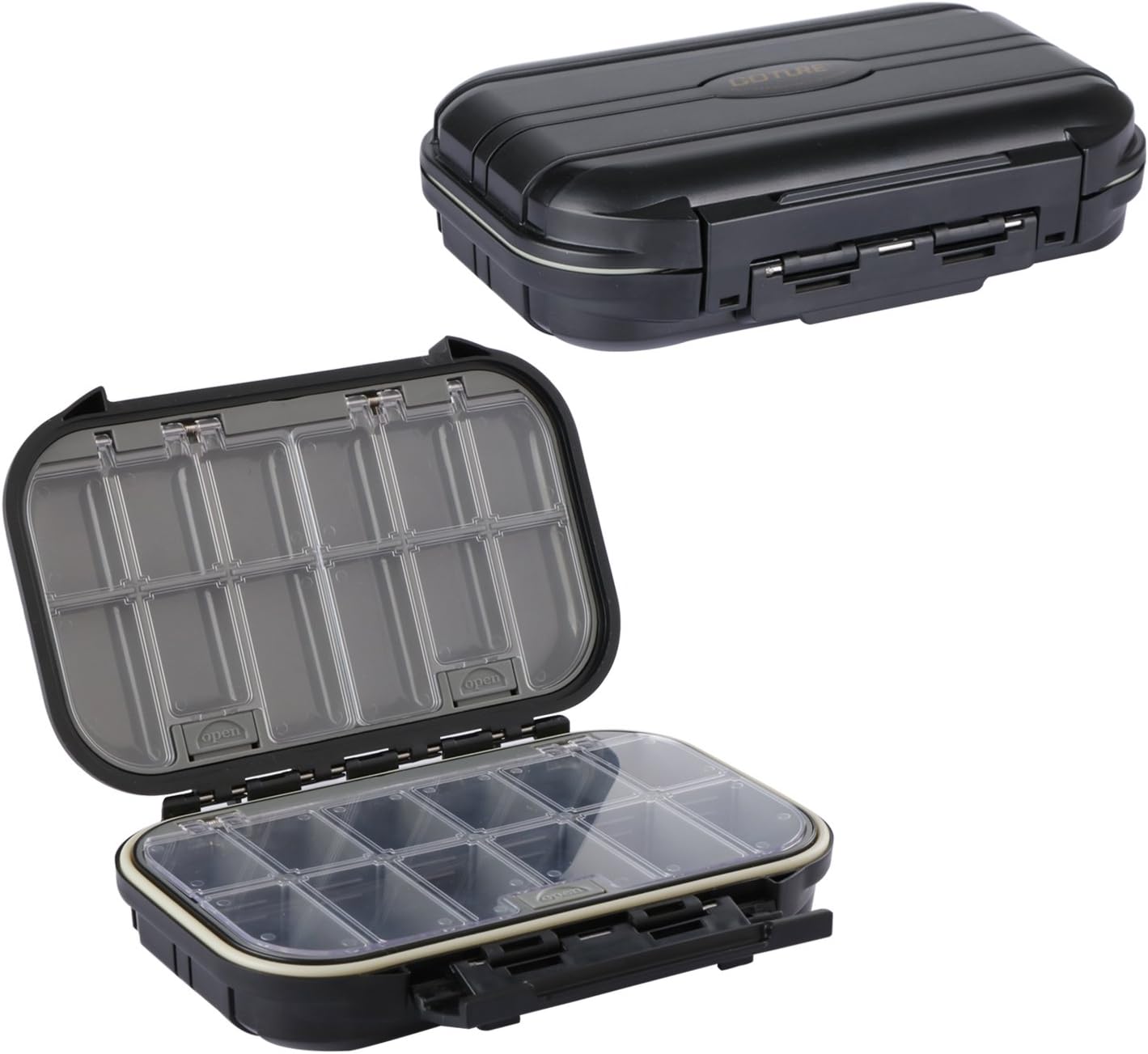 Goture Black Waterproof Clear Tackle Box Fixed Compartments Lure Storage Case