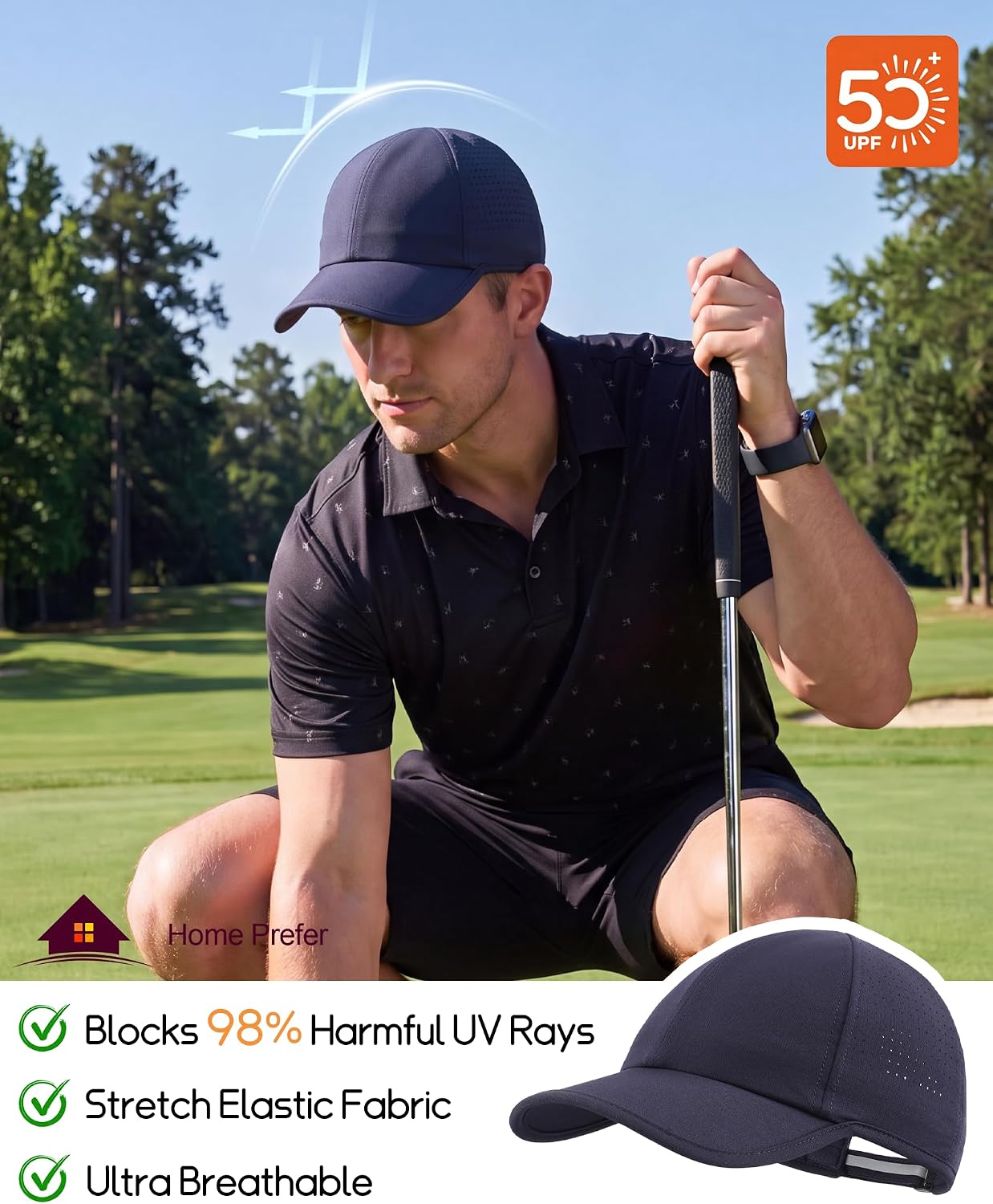 Home Prefer UPF50 Sun Hat for Men Women Reflective Water Repellent Quick Dry Baseball Cap Golf Running Outdoor Sport Hat